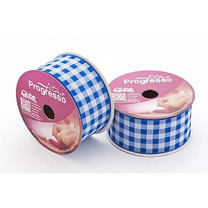 Fita de Cetim 37MM 10M Xadrez Azul Royal