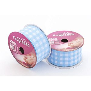 Fita de Cetim 37MM 10M Xadrez Azul Bebê