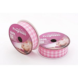 Fita de Cetim 22MM 10M Xadrez Rosa Bebê
