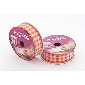 Fita de Cetim 22MM 10M Xadrez Laranja