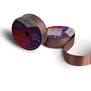 Fita de Cetim 22MM 10M Lurex Rose GOLD