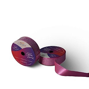Fita de Cetim 22MM 10M Lurex Rosa Chiclete
