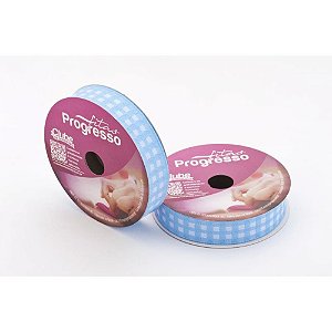Fita de Cetim 16MM 10M Xadrez Azul Bebê