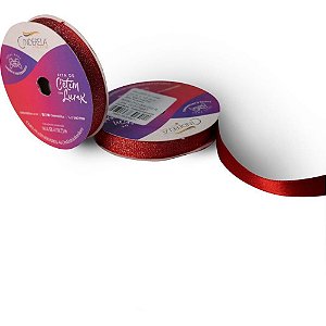 Fita de Cetim 10MM 10M Lurex Vermelho