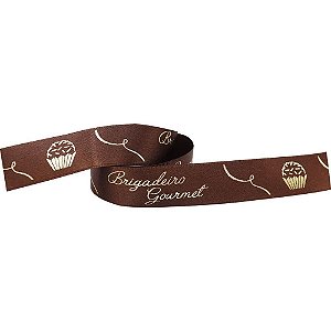 Fita de Cetim Páscoa 22MM X 10M Brigadeiro MARROM/OURO