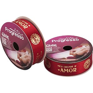 Fita de Cetim Decorada 22MM 10M TE AMO VERM/OURO