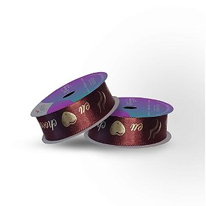 Fita de Cetim Decorada 22MM X 10M "eu AMO Chocolate"