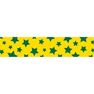 Fita de Cetim Decorada 22MM X 10M Estrelas VERDE/AMARELO