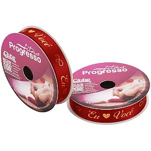 Fita de Cetim Decorada 15MM 10M EU e Você VERM/DOURA