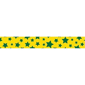 Fita de Cetim Decorada 15MM X 10M Estrelas VERDE/AMARELO