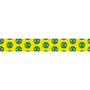 Fita de Cetim Decorada 15MM X 10M Bandeiras do Brasil Fundo Amarelo