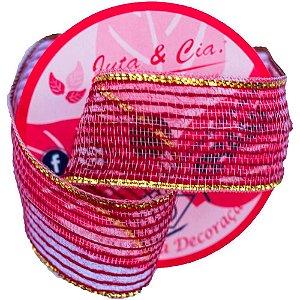 Fita ARAMADA de Juta 38MM X 10M Vermelho com Borda Dourada