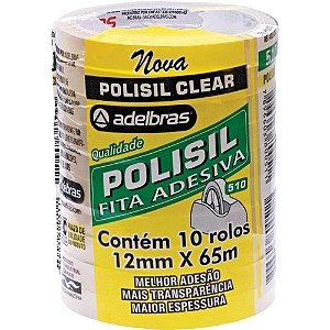 Fita Adesiva Polisil 12MM X 65M Transparente - Pacote com 10 Rolos