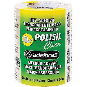 Fita Adesiva Polisil 12MM X 50M Transparente – Pacote com 10 Rolos