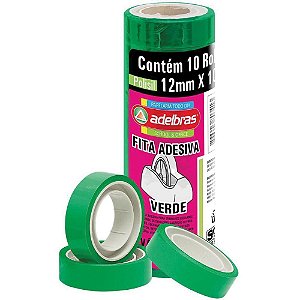Fita Adesiva Polisil 12MMX10M Verde - Pacote com 10 Rolos