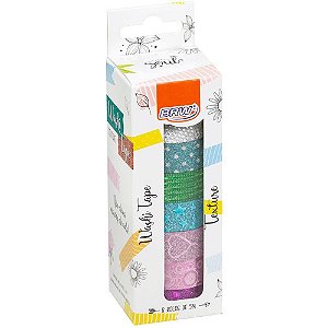 Fita Adesiva Decorada Washi Tape 15X5 Textures - KIT com 8 Rolos