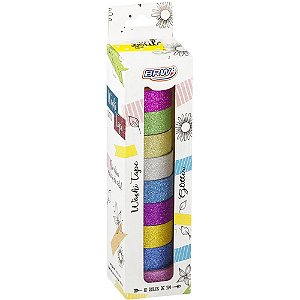 Fita Adesiva Decorada Washi Tape Glitter 15MM X 5M - 10 Cores