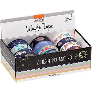 Fita Adesiva Decorada Washi Tape 15X3 GLOW com 12 MOD CX com 12