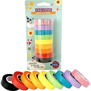 Fita Adesiva Decorada Creative Papel Colorida 12X10MM Bloco com 9