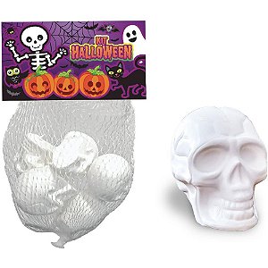 Fantasia Acessório Halloween KIT Mini Crânio Branco Pacote com 6 Unidades