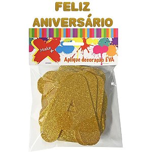 Faixa Decorativa "feliz Aniversário" Glitter Dourado 12CM