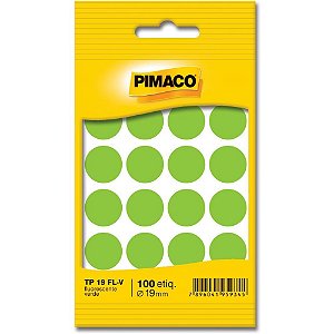 Etiqueta Redonda TP-19 Verde Fluorescente 19MM - Cartela com 100 Unidades
