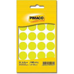 Etiqueta Redonda TP-19 Amarela Fluor 19MM - Pacote com 100 Unidades