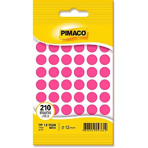 Etiqueta Redonda TP-12 Rosa Neon 12MM, Cartela com 210 Etiquetas