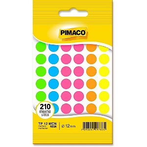 Etiqueta Redonda Neon TP-12 Sortidos 12MM - Cartela com 210 Unidades