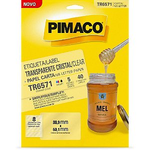Etiqueta Carta Transparente Cristal 88,9MM X 60,1MM - Caixa com 40 Etiquetas, 5 Folhas