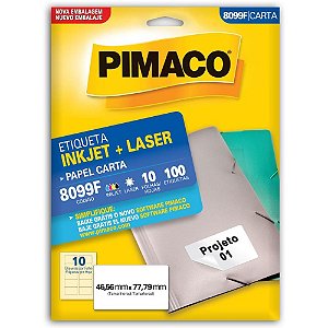 Etiqueta Carta 8099F 10 Folhas 46,56 X 77,79MM - Pacote com 100