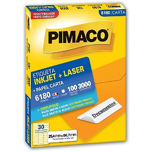 Etiqueta Carta 6180 100 Folhas 25,4 X 66,7 MM Caixa com 3000 - INKJET + Laser