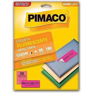 Etiqueta Fluorescente Carta 5580M Magenta - 25,4X66,7MM - Pacote com 150 Etiquetas