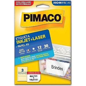 Etiqueta A5 A5Q-66115 66,0 X 115,0 MM Pacote com 36 Etiquetas