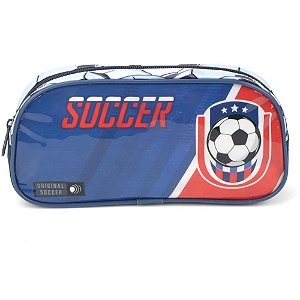 Estojo de Tecido Soccer Grande 1 Zíper Azul