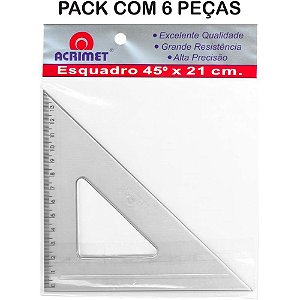 Esquadro Poliestireno 45 Graus 21CM - Pacote com 06