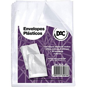 Envelope Plástico Ofício 4 Furos Médio 0,10MM – Pacote com 50 Unidades