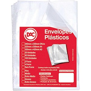 Envelope Plástico Ofício 4 Furos Grosso 0,15MM PCT com 100