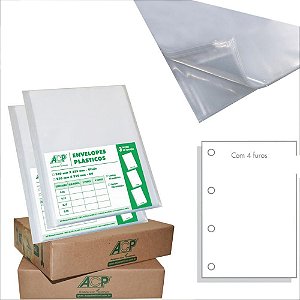 Envelope Plástico Ofício 4 Furos – 0,15MM, Pacote com 100 Unidades