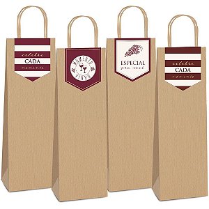 Embalagem para Garrafa 35X13X8CM KRAFT com ALÇA Celebraca - Pacote com 10