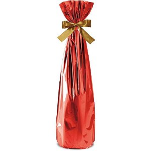 Embalagem para Garrafa 15X44CM Saco Metalizado Vermelho Pacote com 50