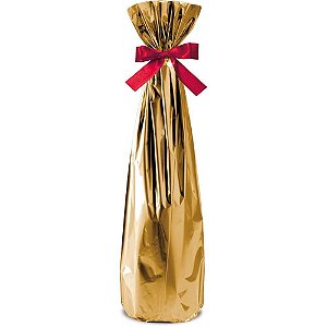 Embalagem para Garrafa 15X44CM Saco Metalizado Dourado - Pacote com 50 Unidades