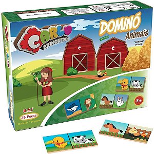 Dominó Animais em Madeira 28 Peças