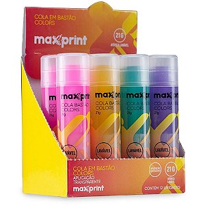Cola em Bastão Colors 21G MAX – 4 Cores – Caixa com 12 Unidades