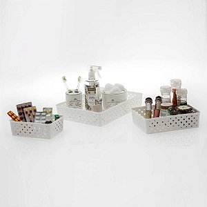 Cesta Organizadora Rattan com 3 Peças Branco