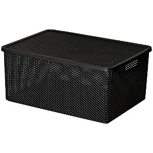 Cesta Organizadora Linea 36X26X16CM Preta com Tampa
