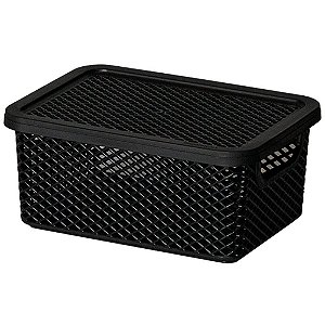 Cesta Organizadora Linea 18X13X8CM Preta com Tampa