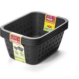 Cesta Organizadora 3L M Leve 4 Pague 3 Preto Pacote com 4