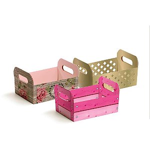 Cesta de Papel Caixote G 25X19X10CM Decorado Pacote com 10