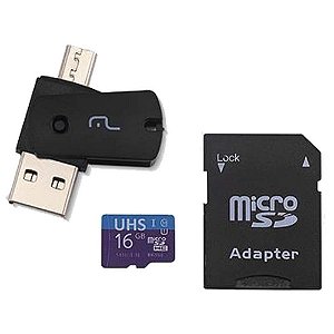 Cartão de Memória KIT 3 em 1 16GB Micro SD/OTG com Adaptadores USB e SD